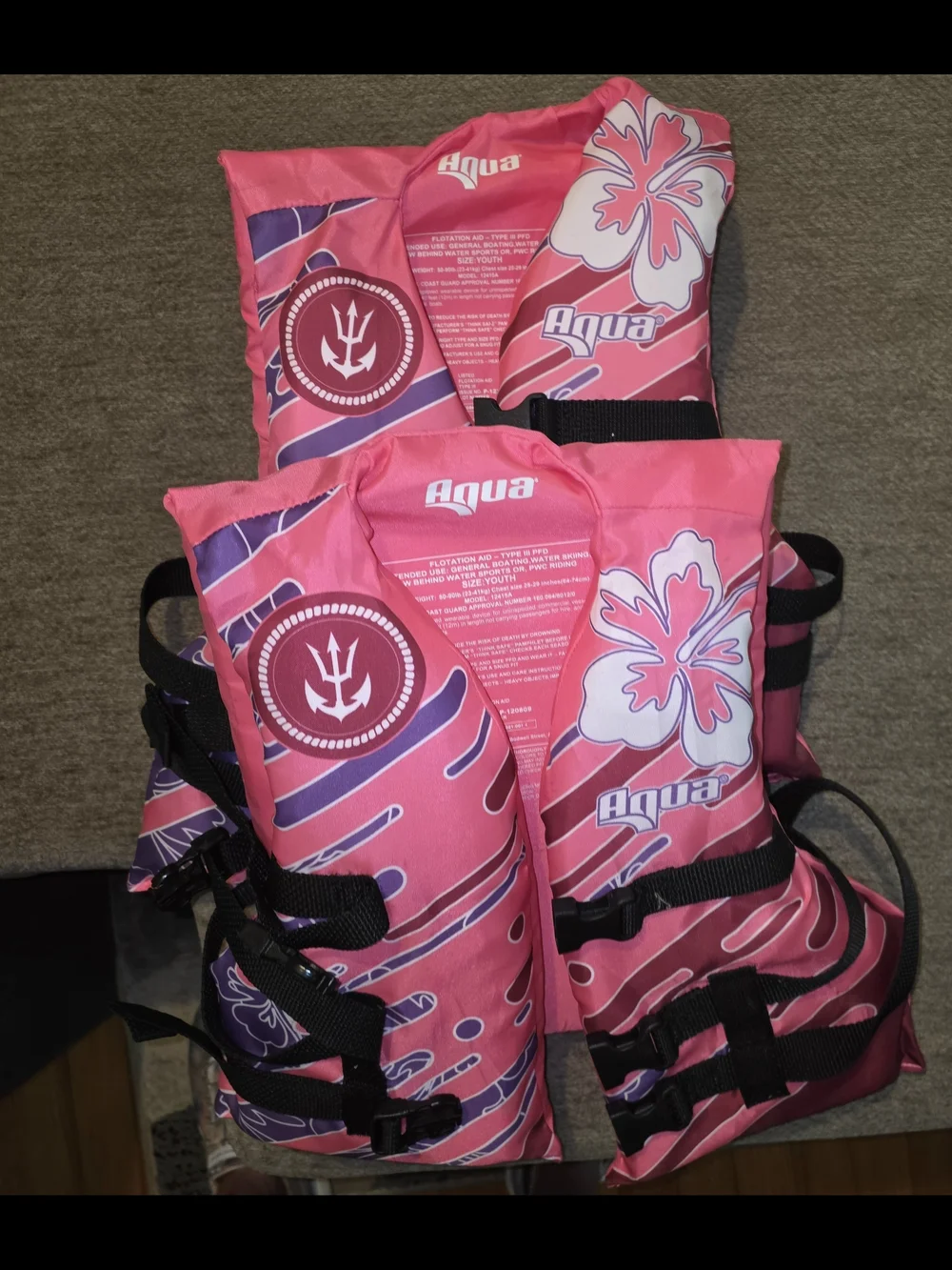 Aqua Kids Set Of 2 Pink Floral Life Jacket Vests 50-90 Lbs